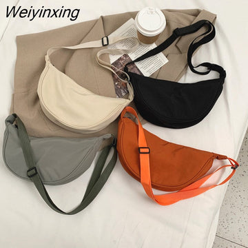 Weiyinxing New Nylon Women's Shoulder Bag Female Solid Color Dumpling Bag Lightweight Small Satchel Underarm Bag Simple Messenger Bags